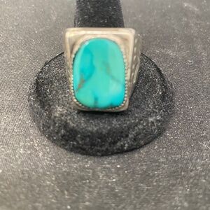 Vintage Navajo Sterling Silver & Turquoise Ring, Southwest Old Pawn - size 12